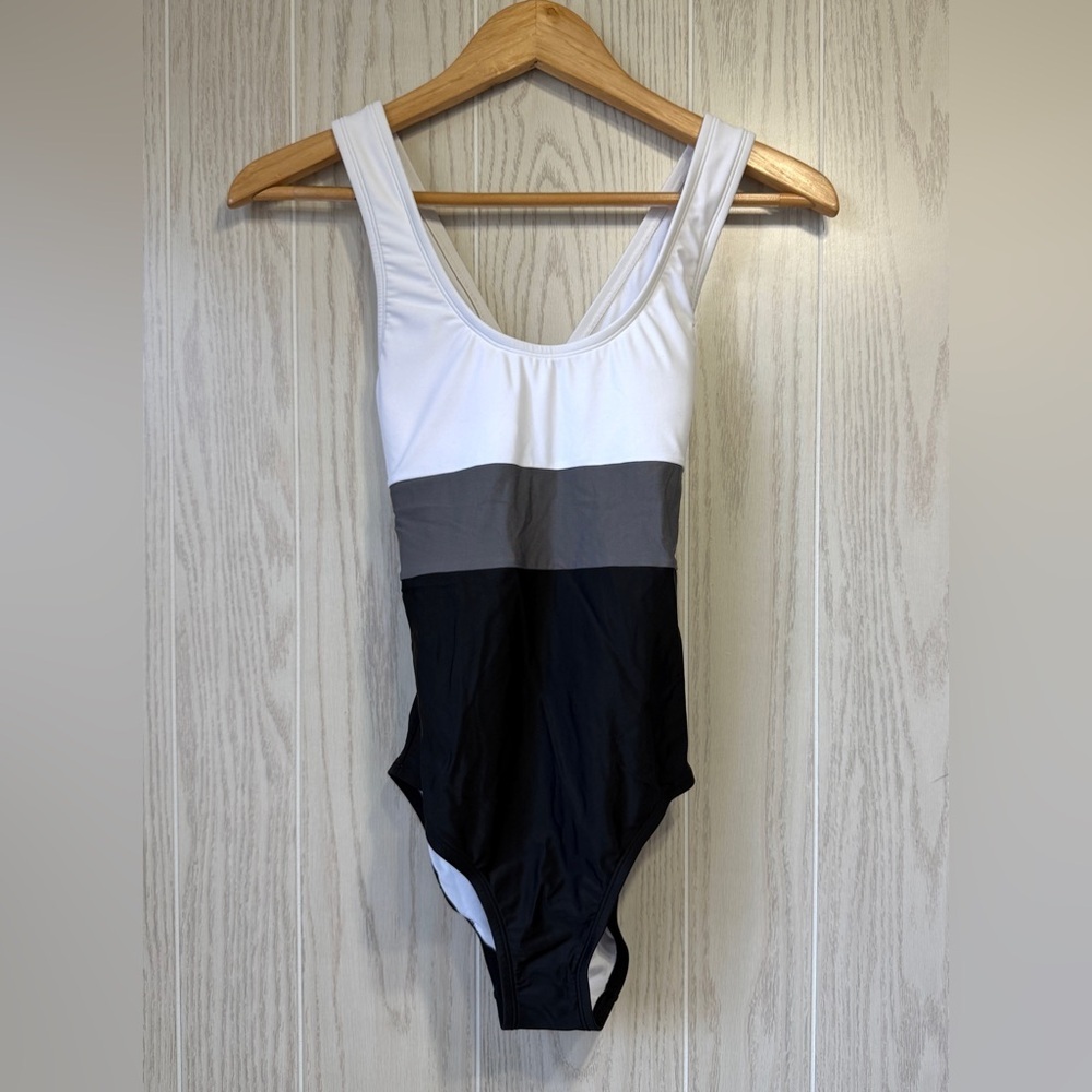 Calvin Klein Black White Gray Colorblock One-Piece Swimsuit
